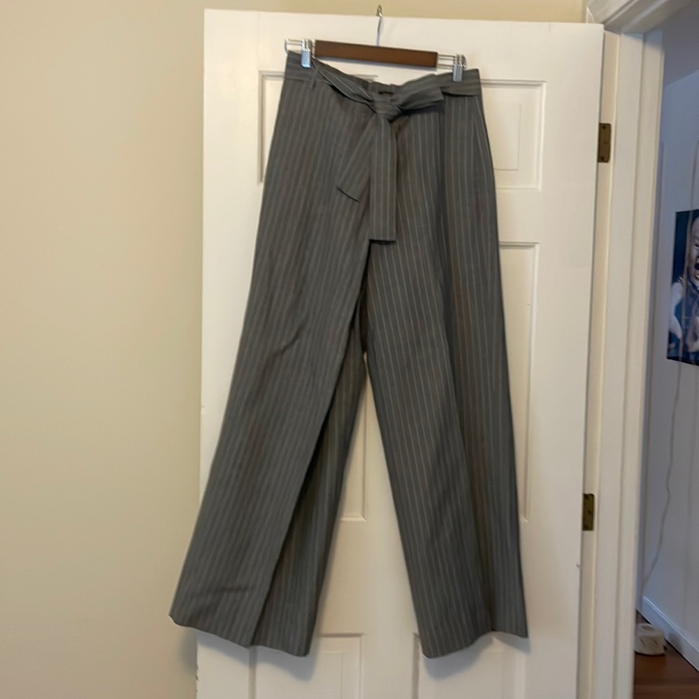 Lafayette 148 grey pinstripe wide leg pants